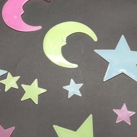 8cm Luminous Little Moon Wall Sticker with Stars Glow in the Night for Student Room Decoration 3D Fluorescent Star Patch