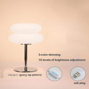 Cream table lamp plastic lampshade bedroom bedside decorative lamp USB plug tri color dimming living room study atmosphere light