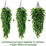 2Pcs Artificial Hanging Plants Fake Hanging Plant Faux Eucalyptus Leaf Greenery Vine Outdoor UV Resistant Plastic Plants