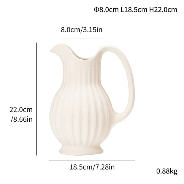 Ins Style Ceramic WhiteVase Decoration Wave Patterned Kettle Vase Nordic Modern Home Decoration Vintage Tabletop Vase Decor