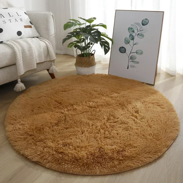 40cm Anti-Slip Fluffy Rugs Large Shaggy Rug Super Soft Mat Living Room Bedroom Carpet Aesthetic Bedroom Round Carpet Decoration