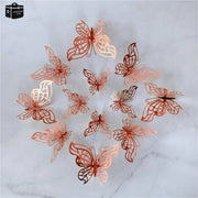 12Pcs/Set 3D Hollow Butterfly Wall Sticker Gold Silver Rose Butterflies Decal Sticker for Wedding Birthday Party Home Decoration