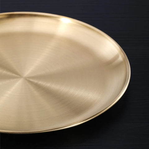 Stainless Steel Plate Golden Metal Round Dinner Dishes Plates Reusable Rustproof Serving Tray For Home Kitchen Party