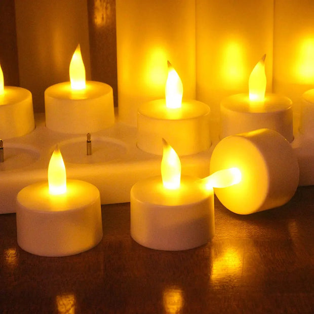 6/12Pcs LED Rechargeable Flameless Tea Light Candle USB Charge Candle with Plastic Cup for Valentine Day Weddings Decor