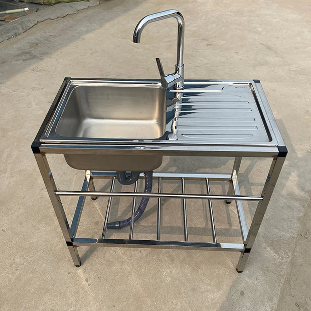 Luxury Fabricated Outdoor Free Standing 100% Whole Body Stainless Steel 304 Kitchen Sink Wash Basin and Platform with Bracket