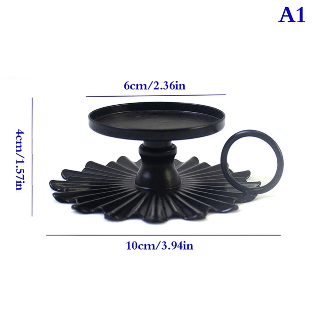 Iron Taper Candlestick Black Metal Pillar Plate Holders Stand For Wedding Party Festival Desktop Candelabra Art Gift Home Decor