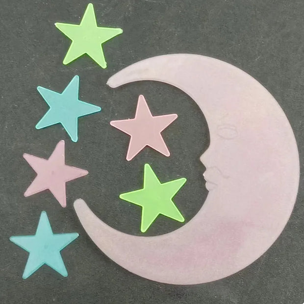 7pcs 12cm Moon and 3.5cm Stars Luminous Little Moon Wall Sticker with Stars Decoration 3D Fluorescent Star Patch