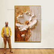 Special Abstract White Flower Knife Thick Oil Painting On Canvas Handmade Gold Foil Luxury Flower Floral Wall Art Room Decor