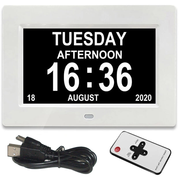 12 Alarms Digital LED Calendar Clock with Multi-Languages to display. Medicine Time Reminder for Elder.Home Desk Wall Decoration