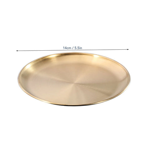 Stainless Steel Plate Golden Metal Round Dinner Dishes Plates Reusable Rustproof Serving Tray For Home Kitchen Party