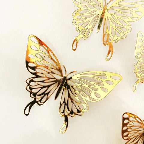 12Pcs/Lot 3D Hollow Rainbow Golden Silver Butterfly Wall Stickers Art Home Decorations Wall Decals For Party Wedding