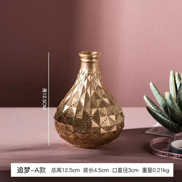 Modern Home Decoration Gold Glass Vase Tabletop Flower Arrangement Container Ornaments Terrarium Flower Vases for Decoration