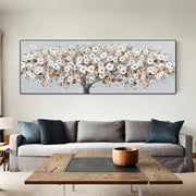 Abstract Blooming White Flowers Tree Painting Print on Canvas Still Life Frameless Artworks Wall Art Poster Living Room Bedroom