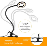 360° Flexible 48 LEDs Clip on Desk Lamp Gooseneck Reading Table Light Eye-Caring USB Clamp Books Night Light Study Read Light