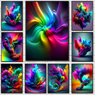 Abstract Rainbow Smoke Poster and Wall Art Print Multicolor Modern Art Picture Unique Canvas Painting Home Living Room Decor