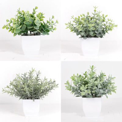 Artificial Plants Bonsai Eucalyptus Leaves Small Tree Pot Green Fake Plant Potted for Home Garden Room Table Decoration Indoor