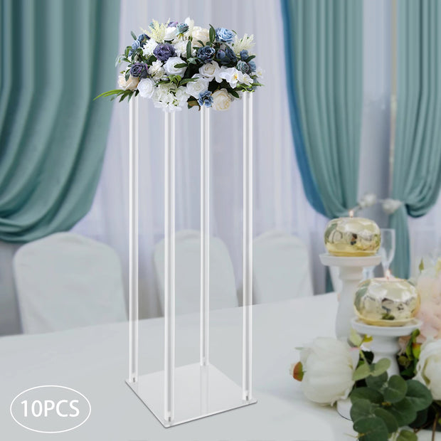 10Pcs Acrylic Vase Wedding Flower Stands Set 23.6"H Clear Column Rack Geometric Display Stand for Home Party Wedding Decor