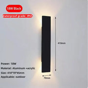 Outdoor Waterproof Wall Lamps Strip Aluminum Wall Lights 18W LED Black Wall Lamp Bedroom Exterior Outdoor Lighting Fixtures