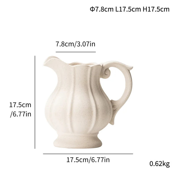 Ins Style Ceramic WhiteVase Decoration Wave Patterned Kettle Vase Nordic Modern Home Decoration Vintage Tabletop Vase Decor