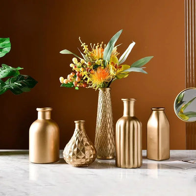 Modern Home Decoration Gold Glass Vase Tabletop Flower Arrangement Container Ornaments Terrarium Flower Vases for Decoration