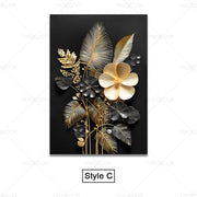 Luxury Black Golden Plant Leaf Canvas Poster Print Modern Home Abstract Wall Art Painting Living Room Decor Gift