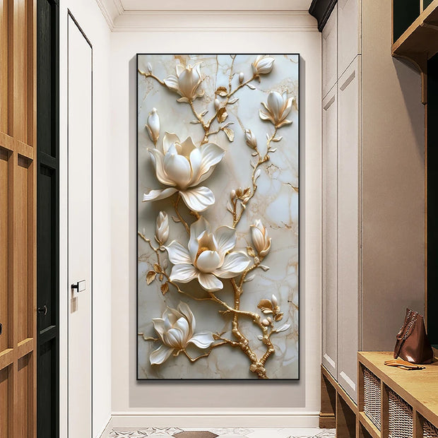 Vintage White Flower Canvas Painting Retro Magnolia Flower Wall Arts Lily Floral Posters Prints Home Porch Wall Decor No Frame