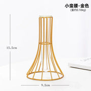 Nordic Simple Golden Glass Vase Hydroponic Plant Flower Vase Iron Geometric Glass Test Tube Metal Plant Holder Modern Home Decor