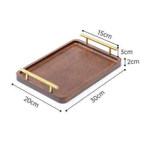 HeMu-Right Angled Bamboo Tray Handle, New Chinese Tea Set Bamboo Hotel Small Tea Tray Wooden Family Breakfast Tray Metal Handle