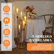 Candelabra 5 Arm 42.5'' Tall Gold Candle Holder, Candelabra Centerpieces for Tables, Metal Candlestick