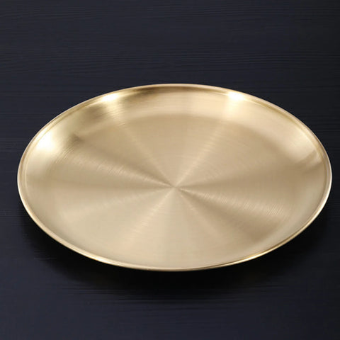 Stainless Steel Plate Golden Metal Round Dinner Dishes Plates Reusable Rustproof Serving Tray For Home Kitchen Party