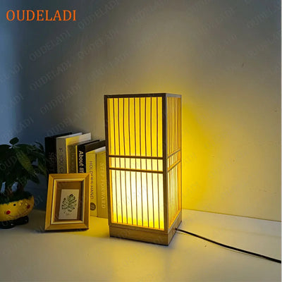 Bedroom warm bedside lamp Japanese-style Zen tea room lamps tatami decor table lamps Living Room bamboo art desk lights