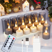 6/12Pcs LED Candle Light Timer Rechargeable Flashing Flameless Candle Lamp Tea Lights With Black Cups For Home Decoration Candle