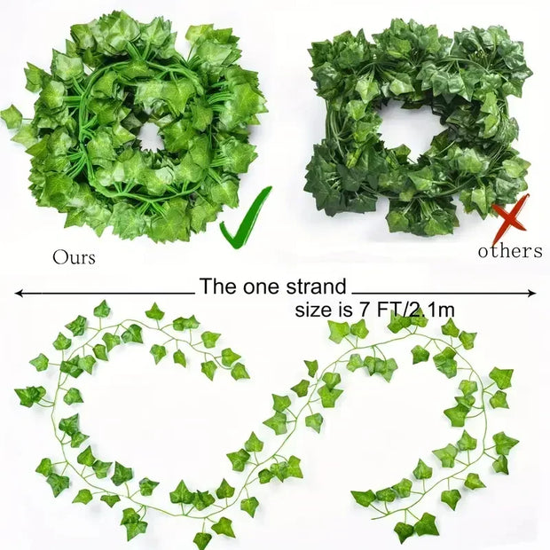 Artificial Green Leaves Ivy Vine Garland Creeper Rattan Fake Leaf Plants Hanging Garlands for Garden Wedding Party Home Decor