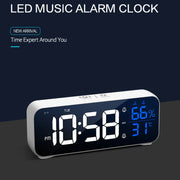 Digital Alarm Clock Table Electronic Clock with Temperature Humidity  Weekday & Dual Alarms Ringtones Rechargeable