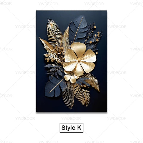 Luxury Black Golden Plant Leaf Canvas Poster Print Modern Home Abstract Wall Art Painting Living Room Decor Gift