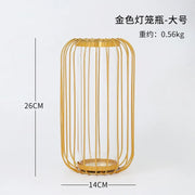 Nordic Simple Golden Glass Vase Hydroponic Plant Flower Vase Iron Geometric Glass Test Tube Metal Plant Holder Modern Home Decor