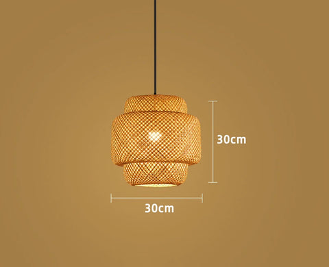 Bamboo Pendant Lamp E27 Hand Knitted Chinese Style Weaving Hanging Lamps 30cm Restaurant Home Decor Lighting Fixtures