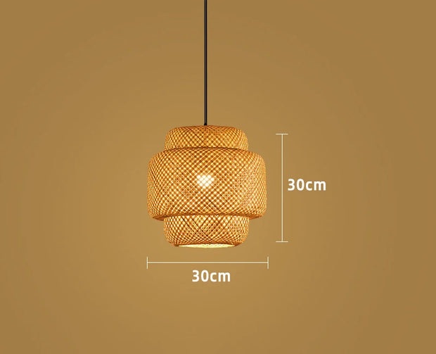 Bamboo Pendant Lamp E27 Hand Knitted Chinese Style Weaving Hanging Lamps 30cm Restaurant Home Decor Lighting Fixtures