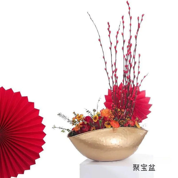 Large Size Golden Bowl Pot Vase Jubao Pot Flower Planting Handmade Iron Flower Pot for Home Hotel Decorative Gift Metal