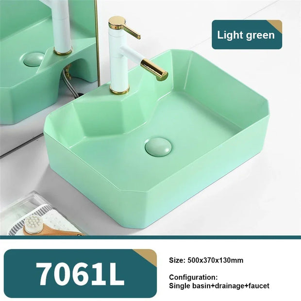 Nordic Tabletop Basin Sink Fashion Single Basin Minimalist and Modern Bathroom Ceramic Basin Household Washbasin 500*370*130mm