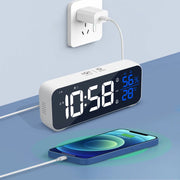 Digital Alarm Clock Table Electronic Clock with Temperature Humidity  Weekday & Dual Alarms Ringtones Rechargeable