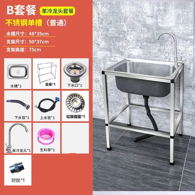 304 Stainless Steel Kitchen Sinks Outdoor Washing Pool Basin with Frame and Bowl