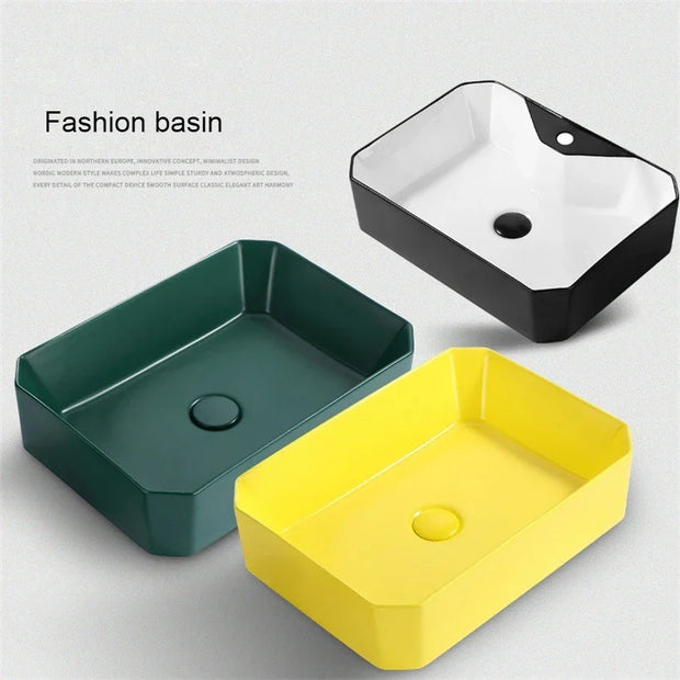 Nordic Tabletop Basin Sink Fashion Single Basin Minimalist and Modern Bathroom Ceramic Basin Household Washbasin 500*370*130mm