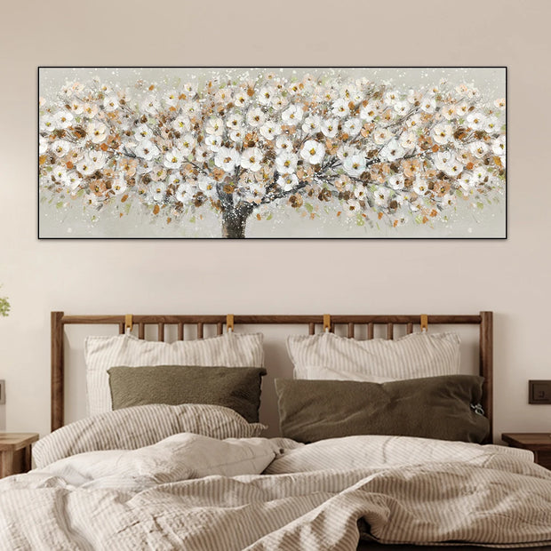 Abstract Blooming White Flowers Tree Painting Print on Canvas Still Life Frameless Artworks Wall Art Poster Living Room Bedroom