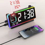 180° Arm Projection LED Digital Alarm Clock Dynamic RGB Night Light Table Watch Electronic Bedside Desk Clock Temperature