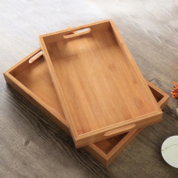 Bamboo Wooden Rectangular Tea Tray Pallet Wood Serving Tray Tea Cup Tray With Handle Wood Dinner Dessert Bread Fruit Food Plate