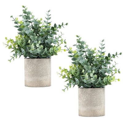 2 Pack Small Fake Plants Eucalyptus Potted Artificial Plants for Shelf Desk Home Bathroom Farmhouse Room Coffee Table Decor