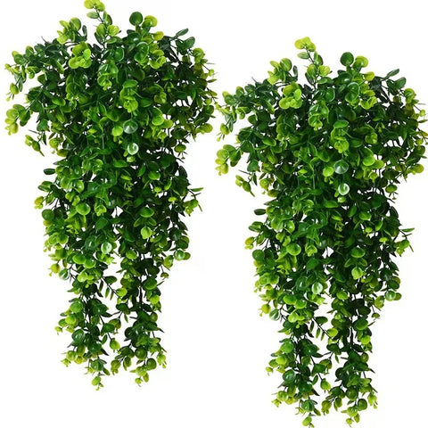 2Pcs Artificial Hanging Plants Fake Hanging Plant Faux Eucalyptus Leaf Greenery Vine Outdoor UV Resistant Plastic Plants