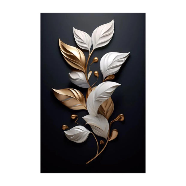 Wabi-Sabi-Nordic Light Painting, Luxury Flower Leaf Wall Art, Canvas Painting, Living Room, Home Decor