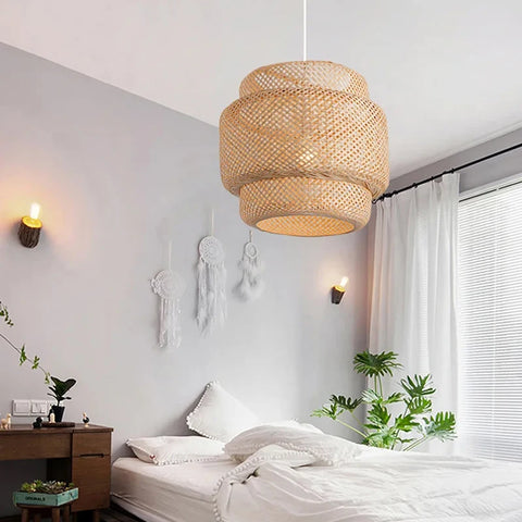 30cm Modern Bamboo Pendant Light Hand Woven Bamboo Art Chandelier Dining Room Lantern Chandelier Bedroom Dining Room Lamp